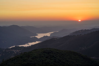 Scenic view of mountains against sky during sunset