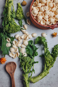 High angle view of vegetables on table