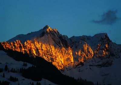 Scenic view of snowcapped mountains against sky during winter