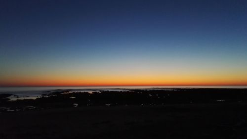 Scenic view of sea against clear sky at sunset