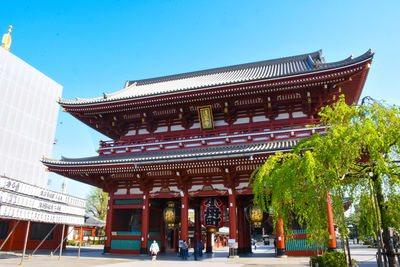 Low angle view of temple against building