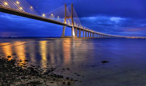 Low angle view of bridge over river against cloudy sky