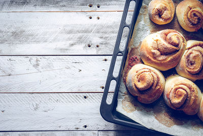 High angle view of bread on table