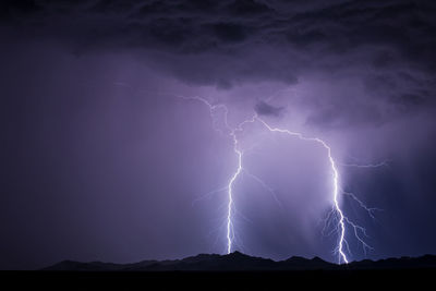 Low angle view of lightning in sky at night