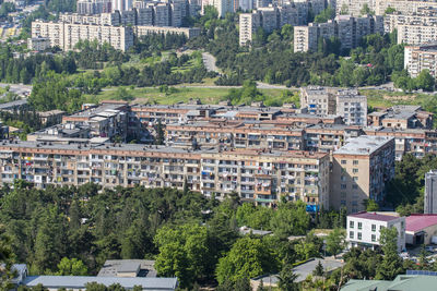 High angle view of buildings in city