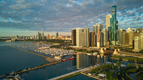 High angle view of buildings in city