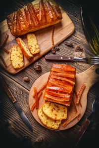 High angle view of food on table