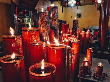 View of illuminated candles