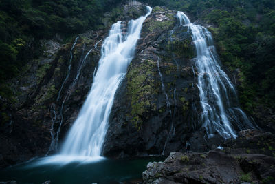 Low angle view of waterfall