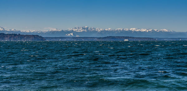 Scenic view of sea against blue sky