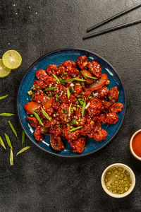 High angle view of food on table
