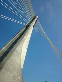 Low angle view of bridge against blue sky