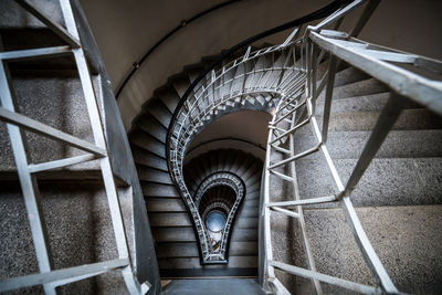 High angle view of spiral stairs