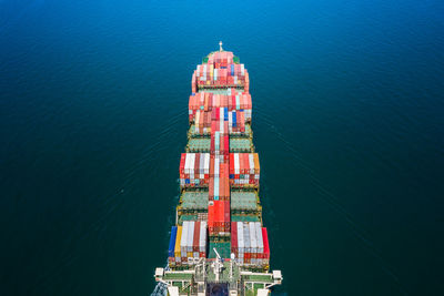 High angle view of ship tower at sea