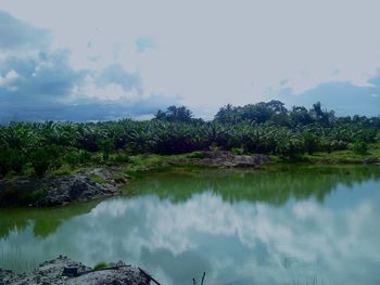 Scenic view of lake against sky