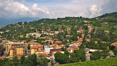 High angle view of townscape against sky