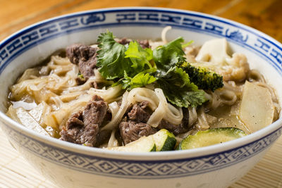 Close-up of food served in bowl on table