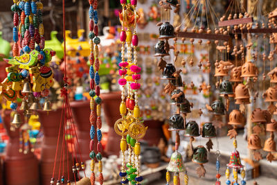 Close-up of decorations for sale in market