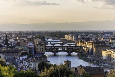 View of florence downtown from piazzale michelangelo, view of arno river and ponte vecchio