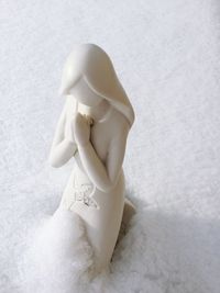 High angle view of mannequin against white background