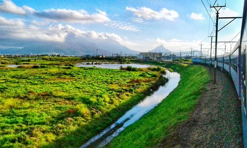 Scenic view of agricultural field against sky