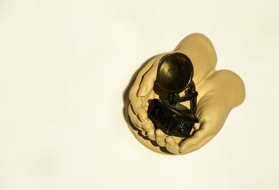 High angle view of bread against white background