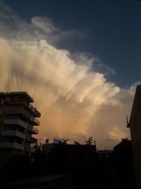 Low angle view of silhouette buildings against sky during sunset