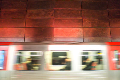 Blurred motion of train at subway station