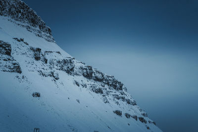 Scenic view of snowcapped mountains against clear blue sky
