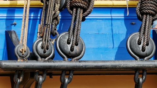 Low angle view of ropes on boat