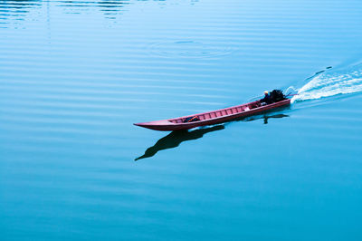 High angle view of boat in lake