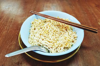 High angle view of food in bowl on table