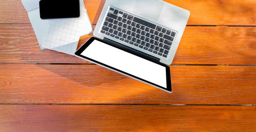 High angle view of laptop on table