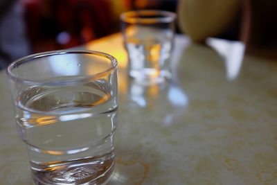 Close-up of beer in glass on table