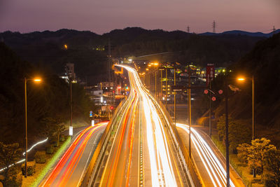 Light trails of roads and cars