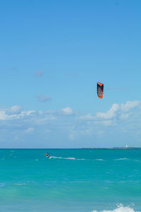 Scenic view of sea against blue sky