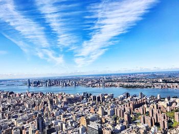 Panoramic view of sea against blue sky