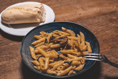 High angle view of food in plate on table