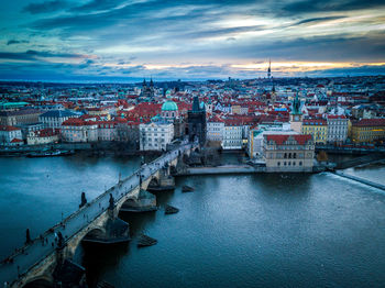 High angle view of city at waterfront