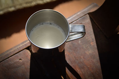 High angle view of coffee on table