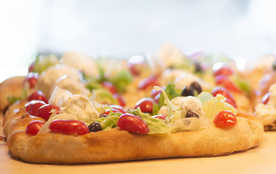 Close-up of pizza with strawberries