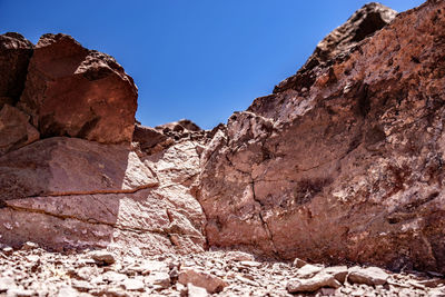 Low angle view of rock formation against sky