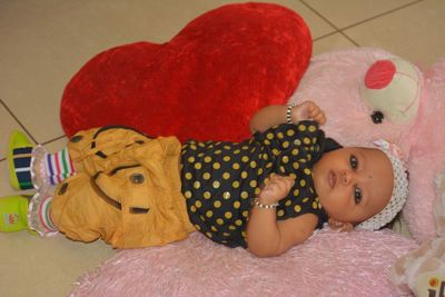 Close-up of stuffed toy on bed at home