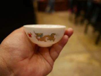 Cropped hand holding chinese tea cup