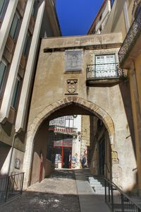 Low angle view of old buildings in city