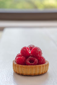 Homemade shortbread raspberry dough. tartlets with fresh