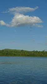 Scenic view of sea against blue sky