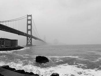 View of suspension bridge over sea