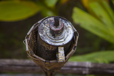 High angle view of ice cream cone on rusty metal