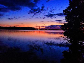 Scenic view of lake against sky at sunset